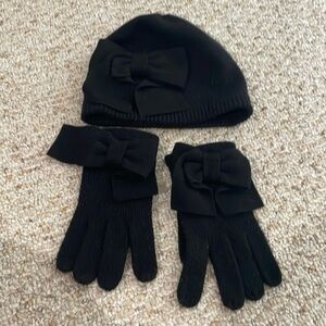 Kate Spade Black Bow Winter Beanie & Gloves Set